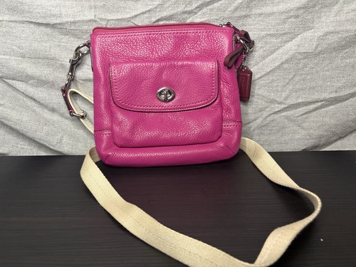 Coach Pink Pebbled Small Crossbody Bag, Zip & Turn Lock, Detachable Strap