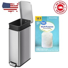 Kitchen Trash Can, 13.2 Gallon Stainless Steel Slim Step Garbage Bin w Trash...