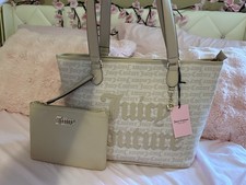 Juicy Couture Beige Logo Large Tote Bag Zip, Inner Pockets, Pouch Charm
