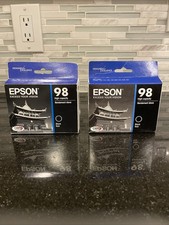 (2) Genuine Epson 98 Black ink T0981 T098120 Artisan 835 837 High Capacity