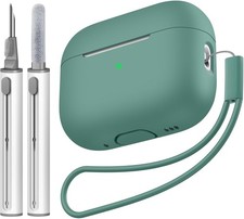 Compatible with Airpods Pro 2 Case, Soft Silicone Skin A1-Lanyard Pine Green