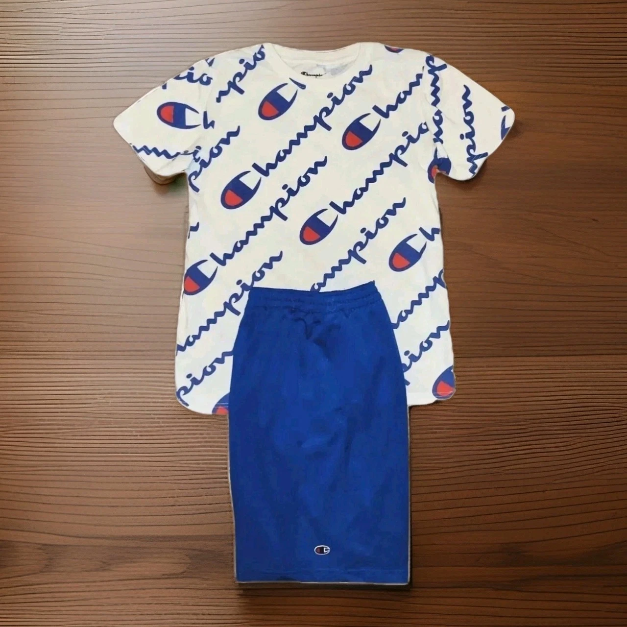Champion Youth XL 18-20 AOP Logo Crewneck Tshirt & Mesh Athletic Shorts Outfit
Opens in a new window