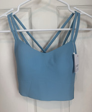 Lululemon Like a Cloud Ribbed Longline Sports Bra B/C Washed Blue Size 4 Padded