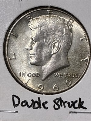 1969-D Kennedy Half Dollar 50c RARE Double Die Reverse Struck