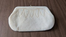 Vintage 60's White Micro Beaded Clutch Satin Inside 4 x 8" Excellent