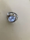 Vintage Timex Watch Ring Blue Face Adjustable Stainless Steel Women's Untested