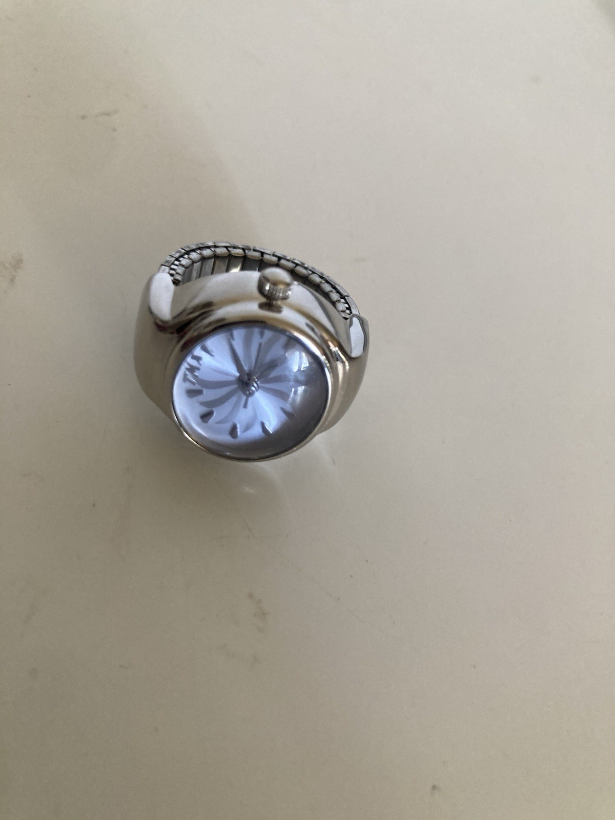 Vintage Timex Watch Ring Blue Face Adjustable Stainless Steel Women's Untested