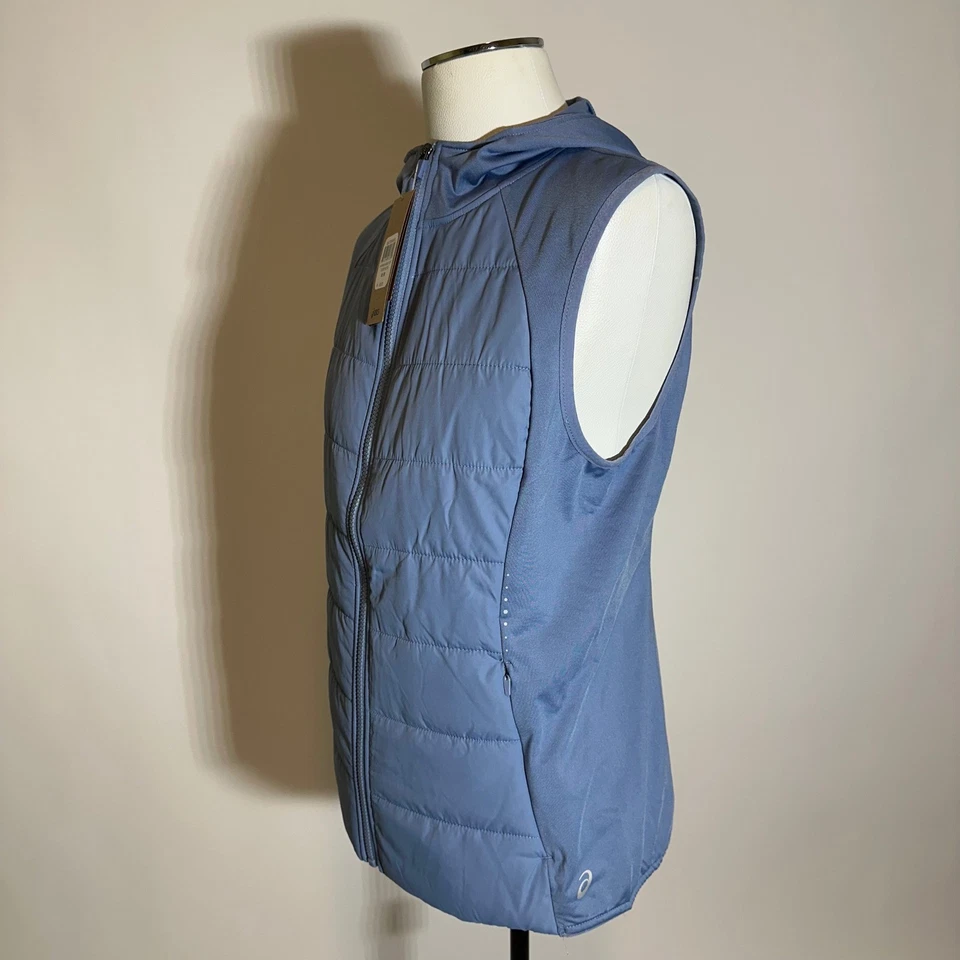 NWT ASICS Womens Hybrid Knit Quilted Panel Hooded Vest Dusty Blue Medium Running - Image 4 of 4