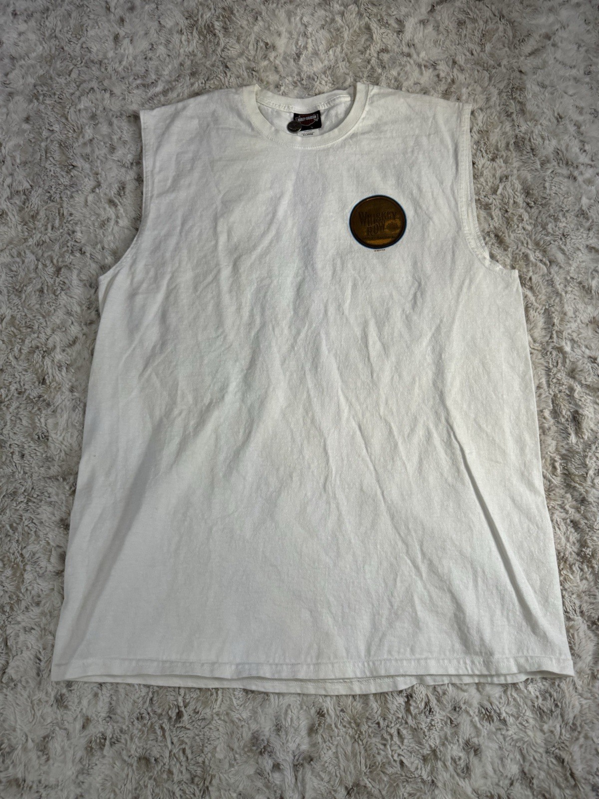 FILA Y2K HARLEY DAVIDSON T SHIRT SENZA MANICHE. "WHISKEY ROW" Taglia XL Bianco