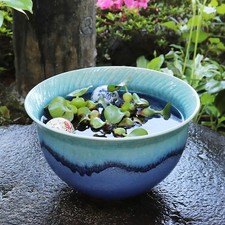 Shigaraki Blue Glass Water Bowl for Goldfish/Medaka su-0268