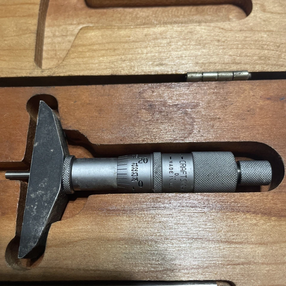 Juego de micrómetros de profundidad de maquinistas CRAFTSMAN 0-3" de colección caja de madera para DJ hecho en EE. UU. Foto 2 de 4