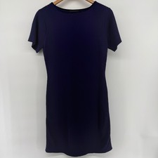 Saint Tropez Wear Carole Little Navy Knit Sheath Dress Beaded Velvet Trim Medium