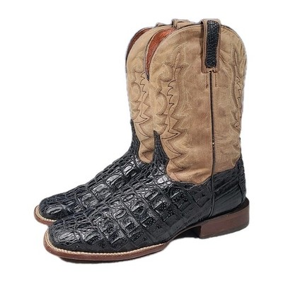 Dan Post Genuine Caiman Belly Exotic Western Cowboy Boots 12D Black Brown Vtg 