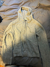 Universal Thread Womens Gray Cable-Knit Hooded Full Zip Cardigan Sweater M