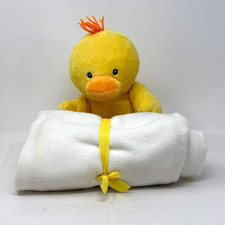 RUSS BABY Sunshine Yellow Duck with Fleece Blanket Gingham Trim Stuffed Toy