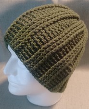 New Handmade Crochet Ribbed Beanie Adult Sz Forest Green Pls See Pics!