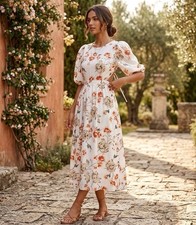 SHEIN Floral Print Cut Out Back Puff Sleeve MIDI Dress. Size XL 12