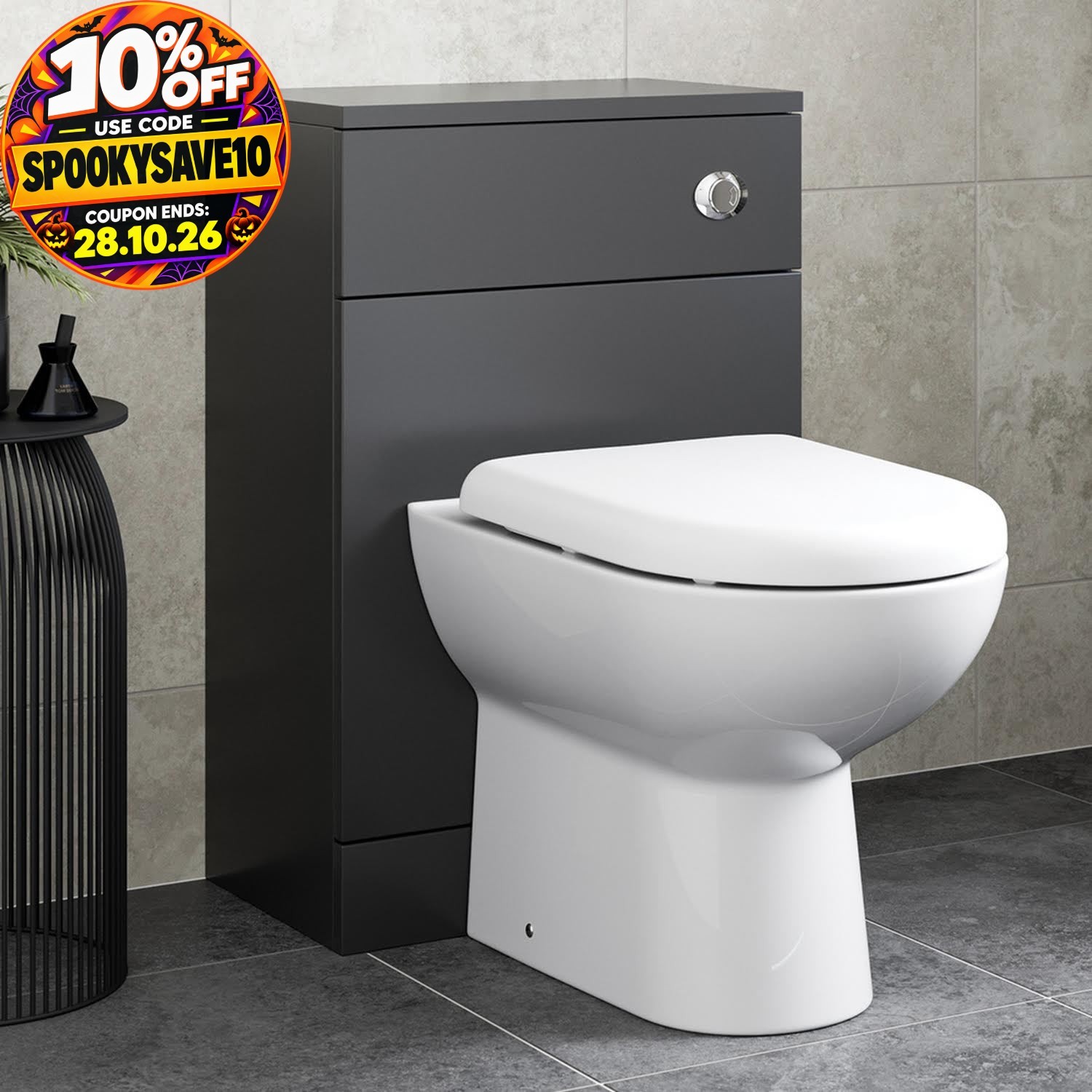 Alpine Black Back To Wall Toilet Unit & D Shape Saturn Toilet 500 X 300Mm - Image 2