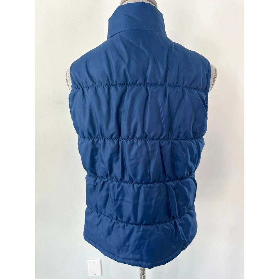 Merona Women's Dark Navy Blue Solid Plaid Reversible Puffer Vest Top Size M - Image 2 of 4