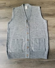 VTG 60s Lord Jeff Sz L Gray Acrylic Wool Button Front Sweater Vest USA FLAWS