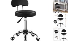 Rolling Stool with Mid Back Height Adjustable Chair PU Leather Swivel Black