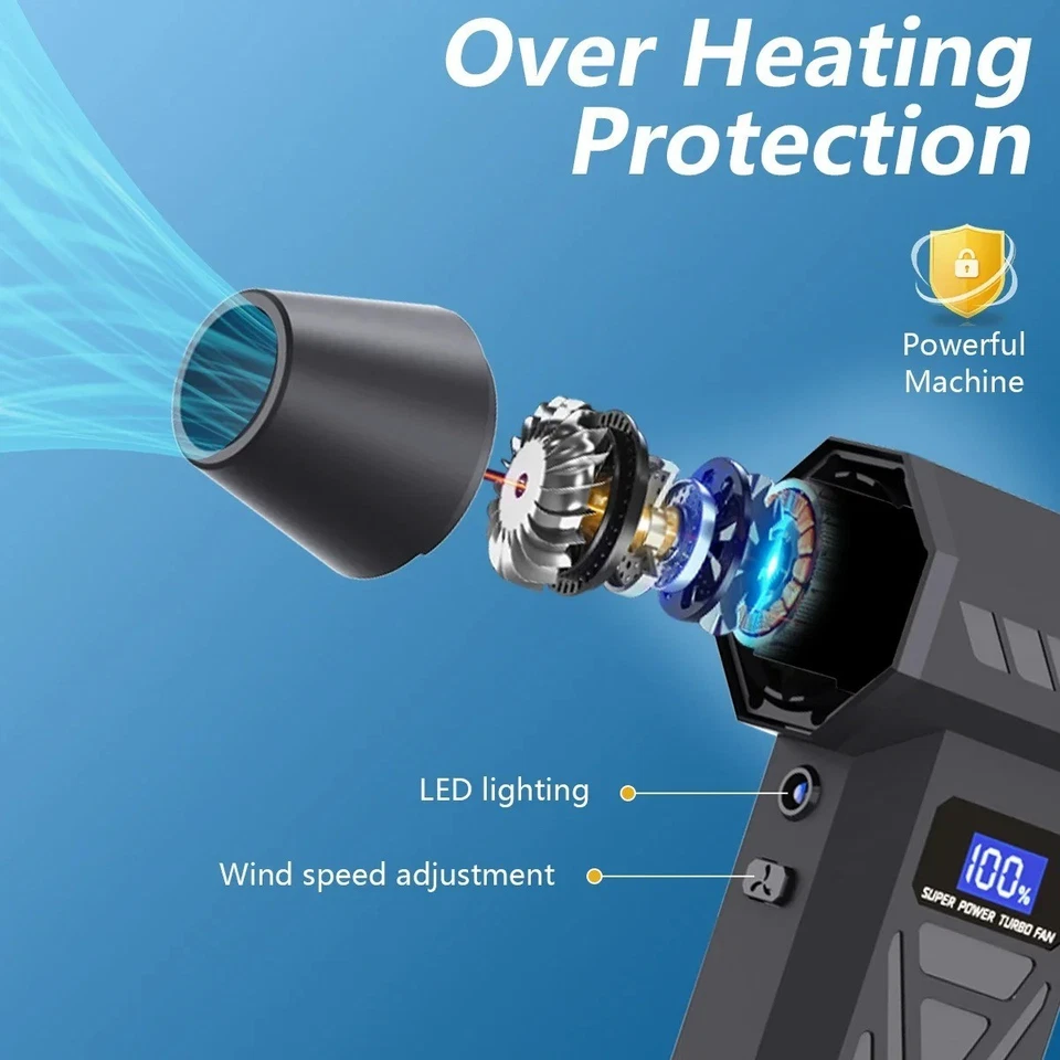 Soffiatore Aria 110000RPM 4 Velocità LED Display Ricaricabile Senza Fili - Image 2 of 4