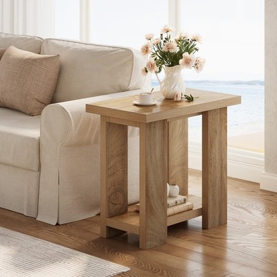 2-Tier Farmhouse End Table, Small Wooden Side Table for Small Spaces,Living Room