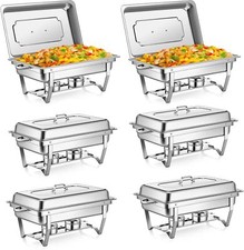 6 Pack Chafing Dish 8QT Stainless Steel Rectangular Chafer and Food Warmer Set