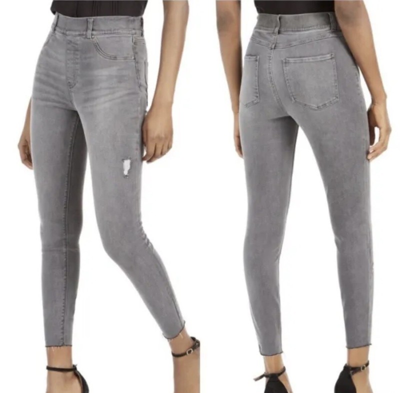 Spanx Distressed Pull On Skinny Ankle Leggings/Jeans In Vintage Gray Hi Rise XS
