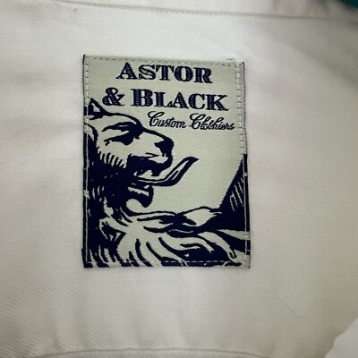 Men s Astor Black White Dress Shirt 46 Light Stain Behind Cuff
