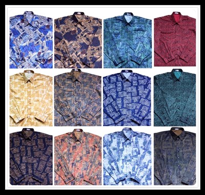 Da Uomo Camicie Di Seta Tailandese Con Motivo Maniche Lunghe//Casual Retrò Hawaiano ~ 12 Modelli