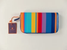GALLO colorful striped zip around continental coated leather wallet authentic