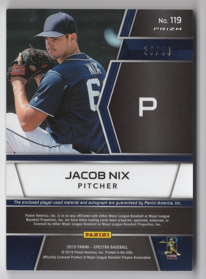 2019 Panini Chronicles Spectra Rookie Jersey Autographs Jacob Nix Auto /99 San - Image 2 of 2