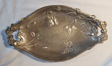 Hand-Tooled Repousse Pewter Decorative Roses & Butterfly Tray 14"