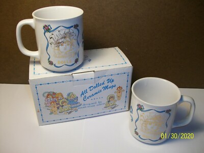 1992 All Dolled Up Ceramic Mugs ~ ''Dolls'' ~ box set of 2 (Susan Stone Aiken) NIB