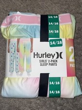NWT Girl's Hurley 2 Pack Blue Pink Tie Dye Sleep Lounge Pants Size Large 14 - 16