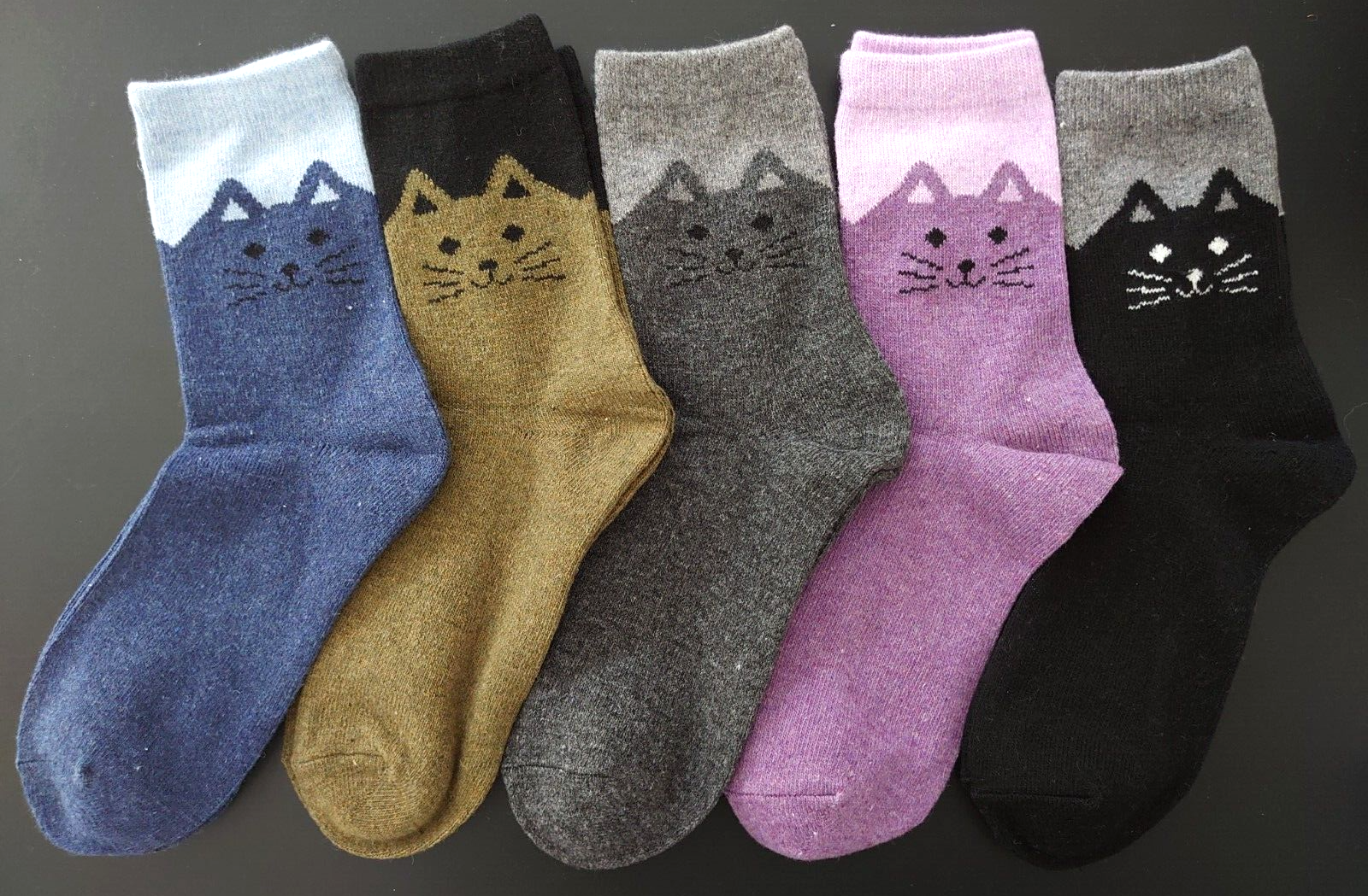 Socks with Cat Face - Fit size 4-7 (5 colour choice)-image