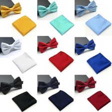 Men Grid Bowtie Bow Tie Handkerchief Pocket Square Handkerchief Matching Set