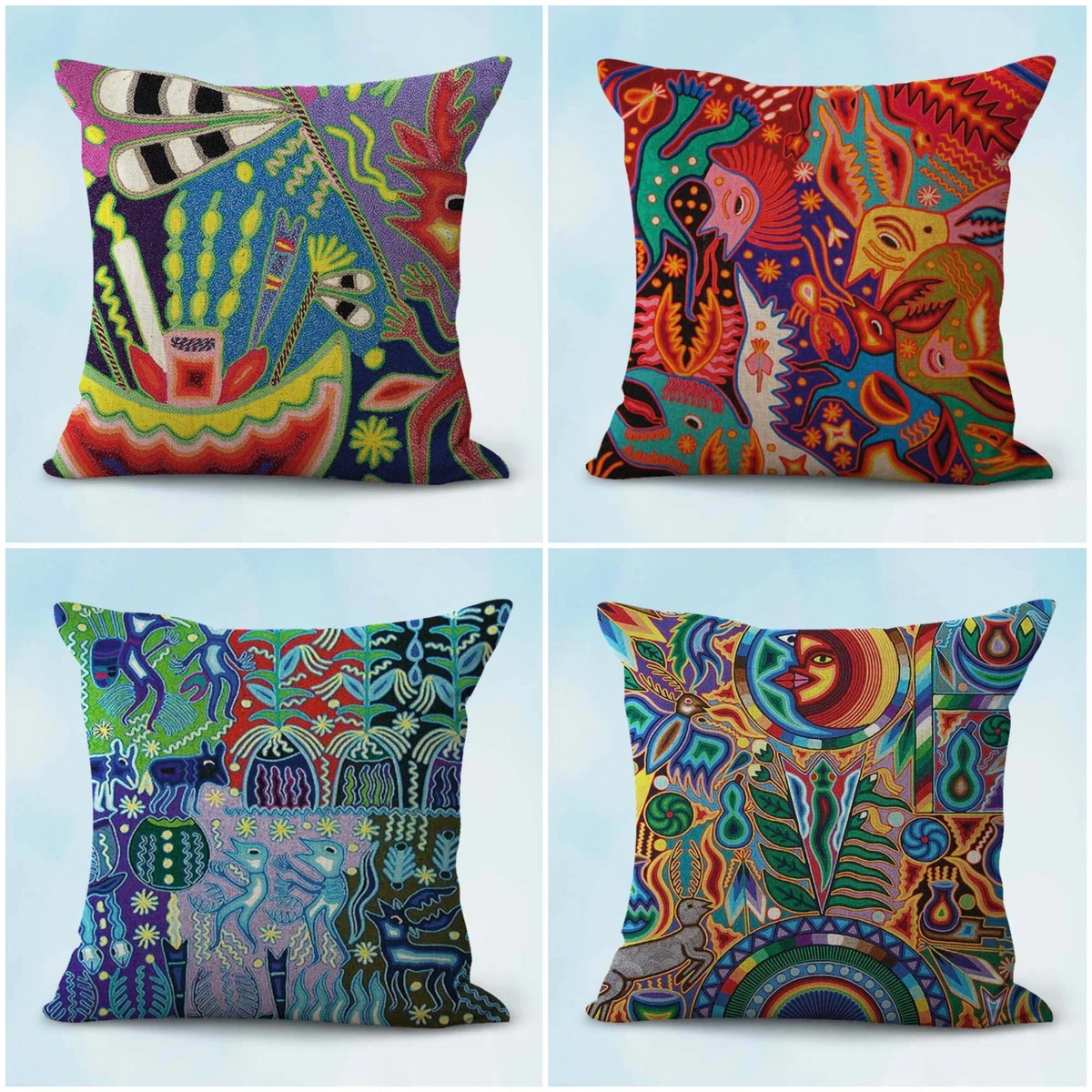 set of 4 inexpensive pillow folk art indigenous Mexican cushion