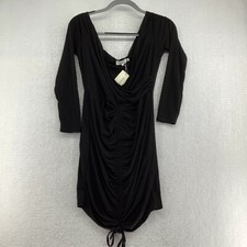 Flounce London Womens Ruched Bardot Cowl Back Mini Black Bodycon Dress Size 14