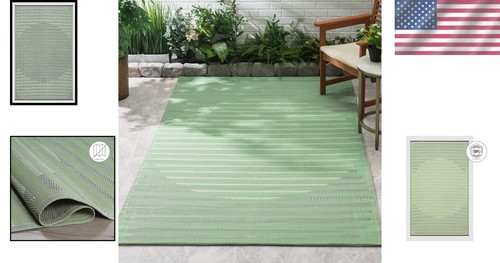 Elegante alfombra impermeable a rayas para exteriores - 3x5 pies verde Kioto - ecológica - Imagen 2 de 9