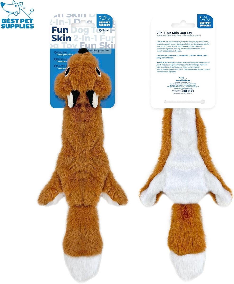 2-In-1 Stuffless Squeaky Dog Toys with Soft, Durable Fabric for