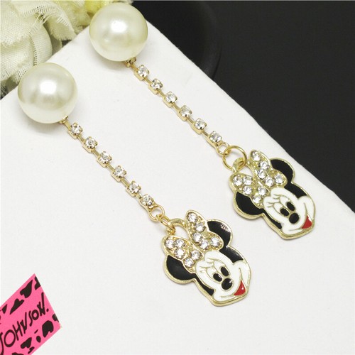 New White Enamel Mickey Mouse Pearl Crystal Fashion Women Stand Earring Gifts - Picture 3 of 4