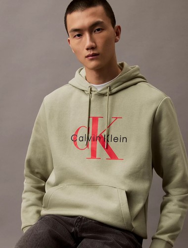 Calvin Klien ck mens green monogram logo fleece hoodie sweatshirt size S - Picture 3 of 6