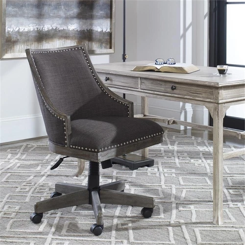 Uttermost Aidrian Metal and Wood Swivel Desk Chair in Nickel and Gray - Picture 2 of 10