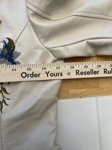 Romeo + Juliet Couture Ivory Moto Jacket, Faux Leather Sz S Embroidered $290 - Picture 12 of 14