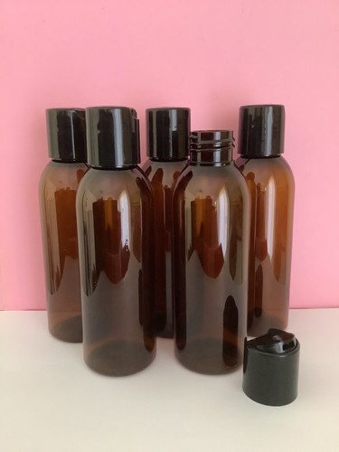 10 x 125ml Empty Amber PET Plastic Cosmetic Bottles Black Disc Caps FREE POSTAGE - Picture 2 of 5