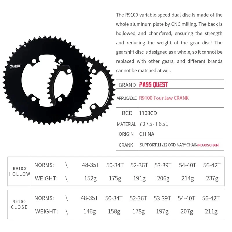 110BCD Chainring AERO ROAD Bike for SHIMANO Bicycle Chainwheel 4-Bolt 11 12Speed - Image 2 of 4