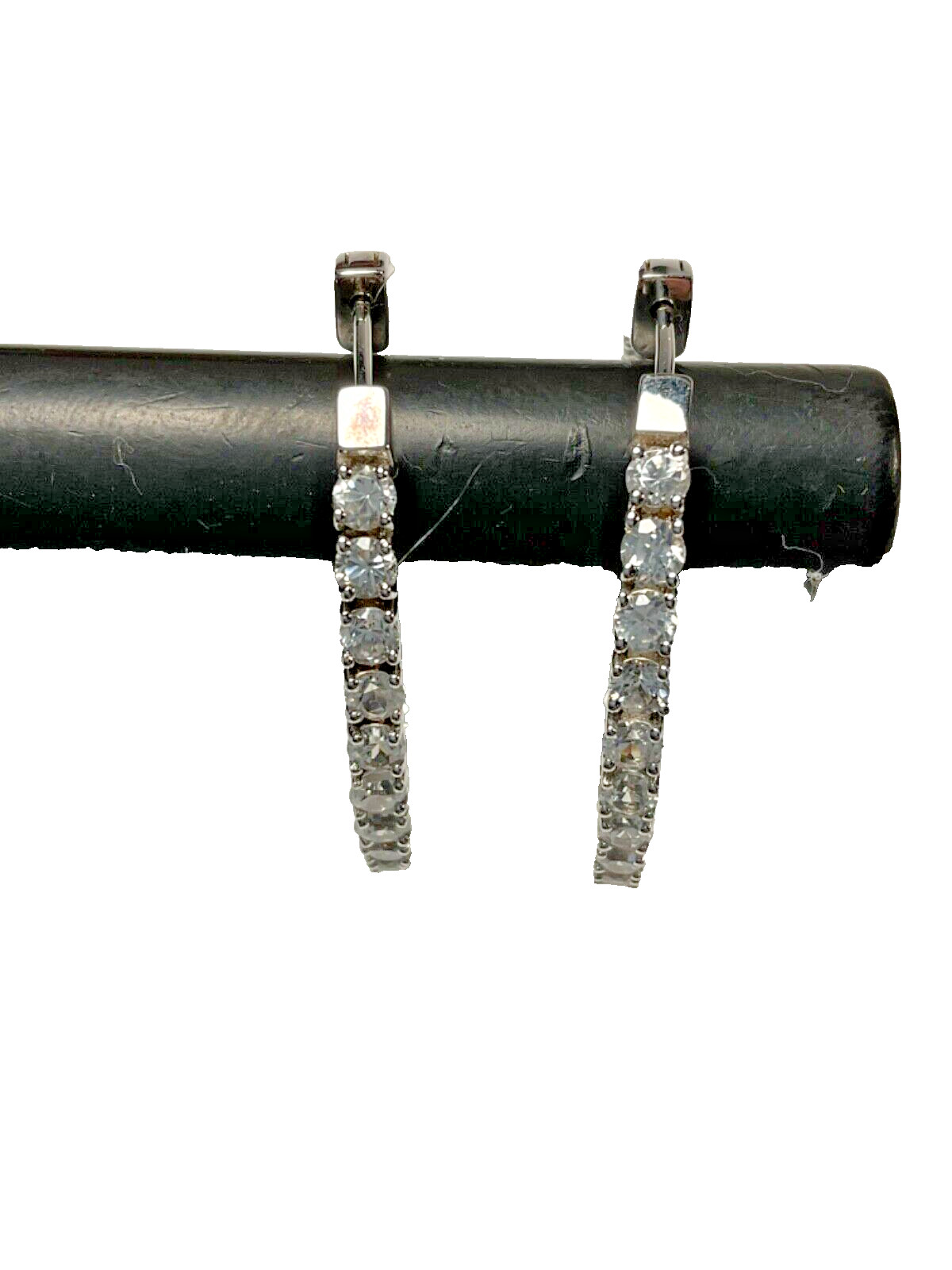 925 Sterling Silver & Rhinestone  Large Hoop Earrings
