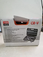 108-Piece Mechanic Tools Set, 1/4" & 1/2" Drive, Socket Wrench Set Metric CR-V